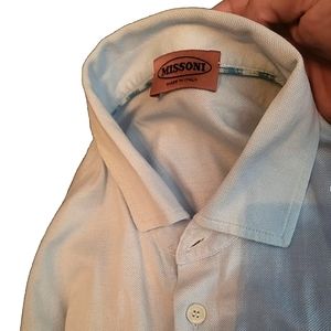 Missoni Men Light Blue Shirt Long Sleeve medium 27-inch length